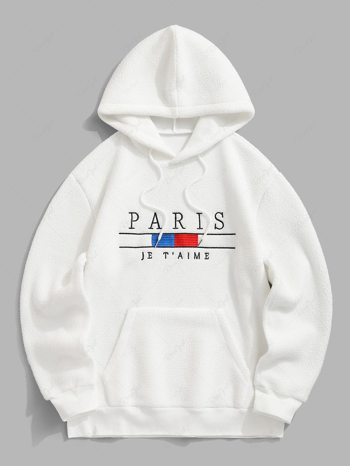 Store Fleece Fluffy PARIS Letter Colorblock Embroidery Hoodie  