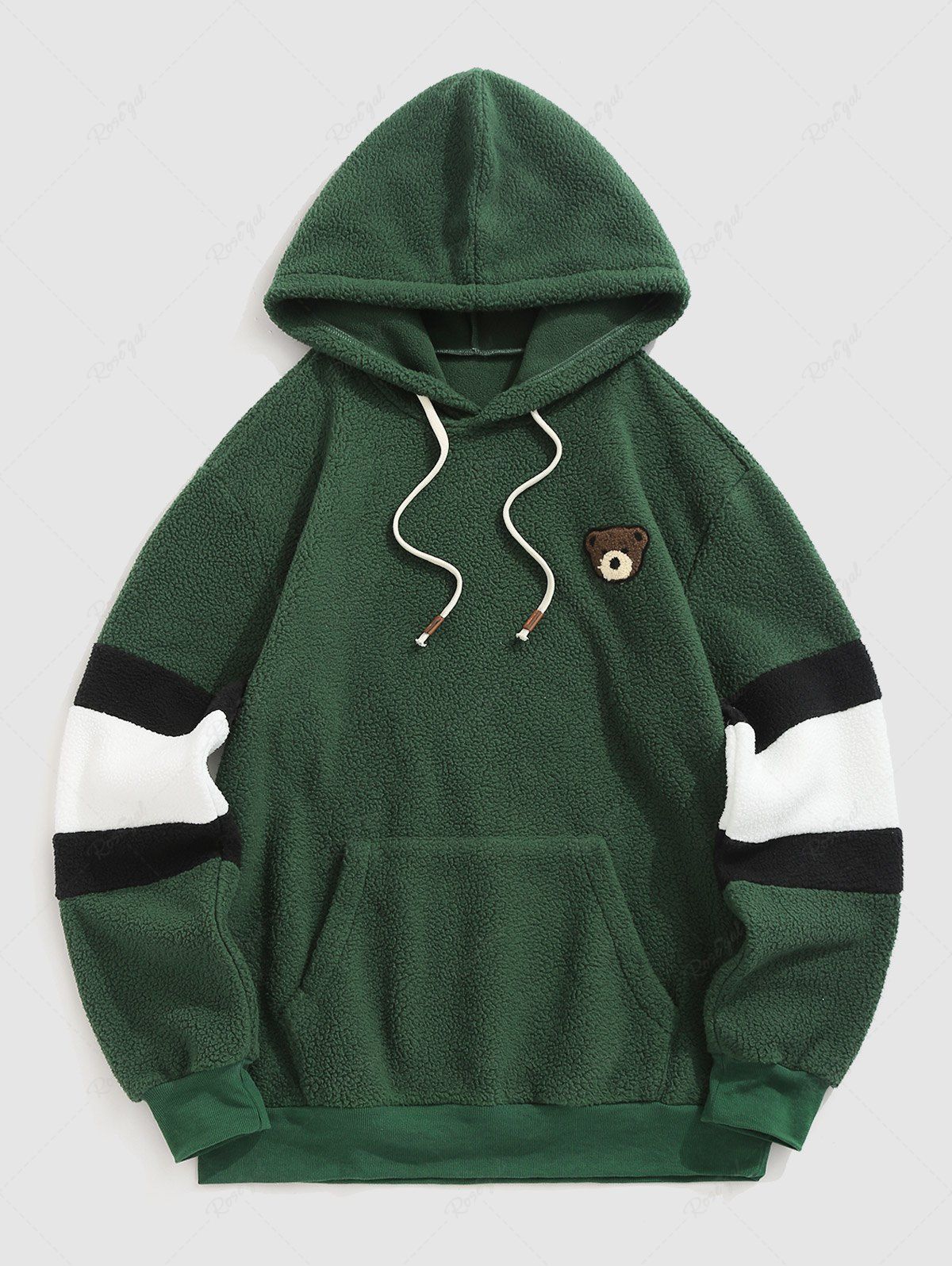 Shop Casual Fleece Fluffy Colorblock Cartoon Bear Applique Hoodie  