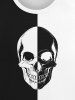 T-shirt Imprimé Crâne Halloween à Deux Tons 3D pour Homme - Noir XL