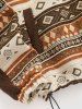 Men's Ethnic Aztec Geometric Printed Zip Fly Fluffy Teddy Fleece Spliced Jacket -  