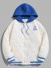 Cartoon Bear Embroidered Colorblock Hooded Quilted Padded Jacket -  