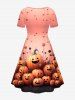Plus Size 3D Pumpkins Flowers Print Halloween Cinched Ombre Dress -  