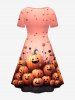 Robe D'Halloween Ombrée 3D Citrouille et Fleur Imprimés de Grande Taille - Rose clair 3X