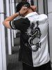 Chinese Style Letter Dragon Colorblock Pattern Short Sleeves Shirt -  