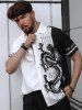 Chinese Style Letter Dragon Colorblock Pattern Short Sleeves Shirt -  