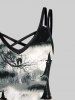 Robe D'Halloween Croisée Chat et Arbre Imprimés de Grande Taille - Noir XS