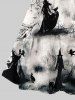 Robe D'Halloween Croisée Chat et Arbre Imprimés de Grande Taille - Noir XS