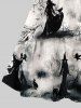 Plus Size Wizard Cat Tree Ink Painting Print Halloween Crisscross Cami Dress -  