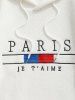 Fleece Fluffy PARIS Letter Colorblock Embroidery Hoodie -  