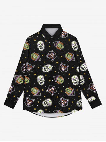 Gothic Halloween Skull Cat Sar Print Shirt For Men - BLACK - M