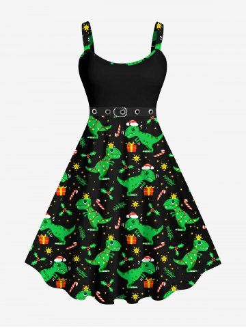 Plus Size Christmas Hat Dragon Gift Star Buckle 3D Print Tank Dress - GREEN - S