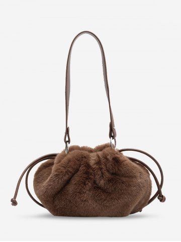 Women's Plush Faux Fur Drawstring Solid Color Fashion Shoulder Bag - COFFEE - REGULAR