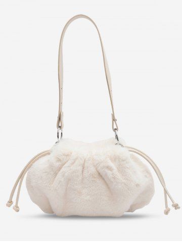Women's Plush Faux Fur Drawstring Solid Color Fashion Shoulder Bag - WHITE - REGULAR