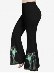 Plus Size Halloween Owl Lantern Witch Glitter Print Flare Pants -  