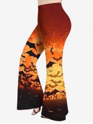 Pantalon Evasé D'Halloween Citrouille et Chauve-souris Imprimés de Grande Taille - Orange 6X