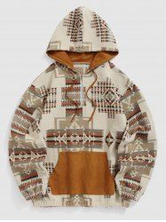 Men's Colorblock Ethnic Geometric Printed Kangaroo Pocket Quarter Zip Pullover Hoodie -  