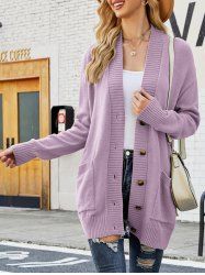 Drop Shoulder Button Up Long Knit Cardigan -  