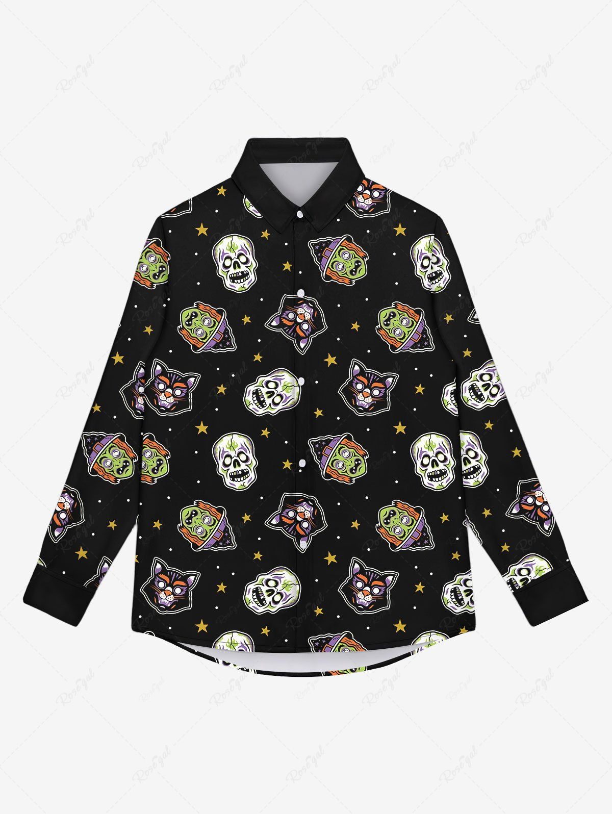 Chic Gothic Halloween Skull Cat Sar Print Shirt For Men  