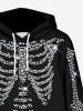 Sweat-Shirt à Capuche avec Cordon de Serrage et Poche Kangourou à Imprimé Squelette Brillant et Inscription Halloween 3D Grande-Taille - Noir 