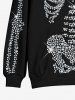 Sweat-Shirt à Capuche avec Cordon de Serrage et Poche Kangourou à Imprimé Squelette Brillant et Inscription Halloween 3D Grande-Taille - Noir 