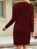 Twisted Cable Knit Side Slit Solid Color Mini Sweater Dress -  