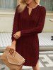 Twisted Cable Knit Side Slit Solid Color Mini Sweater Dress -  
