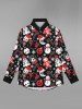 Gothic Skull Bat Cat Snowflake Snowman Moon Skeleton Print Christmas Buttons Shirt For Men -  
