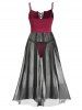 Ensemble de Lingerie Fendu en Maille Transparente de Grande Taille à Lacets - Rouge foncé 2X | US 18-20
