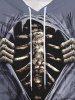 Gothic 3D Skeleton Ripped Print Halloween Pocket Drawstring Hoodie For Men -  