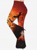 Pantalon Evasé D'Halloween Citrouille et Chauve-souris Imprimés de Grande Taille - Orange 6X