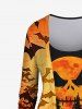 T-shirt D'Halloween Citrouille Crâne Chauve-souris Imprimés 1 de Grande Taille - Orange 6X