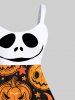 Robe Débardeur à Imprimé Crâne Etoiles et Citrouille D'Halloween Grande-Taille - Orange 6X