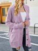 Drop Shoulder Button Up Long Knit Cardigan -  
