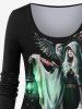 Plus Size Halloween Witch Latern Glitter Owl Print T-shirt -  