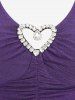 Plus Size Valentine's Day Glitter Sparkling Heart Buckle Cinched Ruched Solid Long Sleeves T-shirt -  