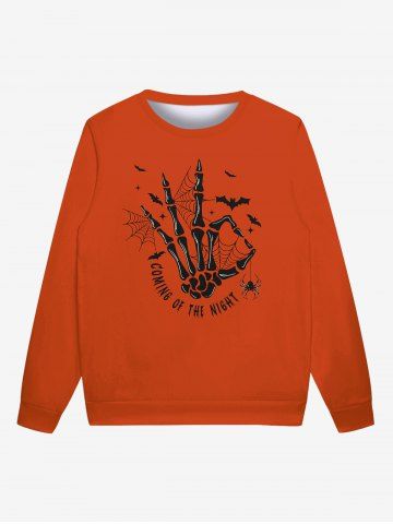 Gothic Skeleton Spider Web Bat Letters Print Halloween Sweatshirt For Men - RED - L