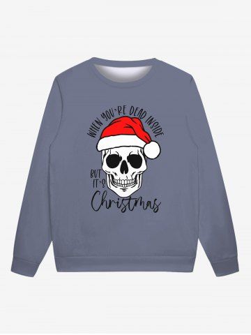 Gothic 3D Skull Letters Christmas Hat Print Sweatshirt For Men - LIGHT PURPLE - L