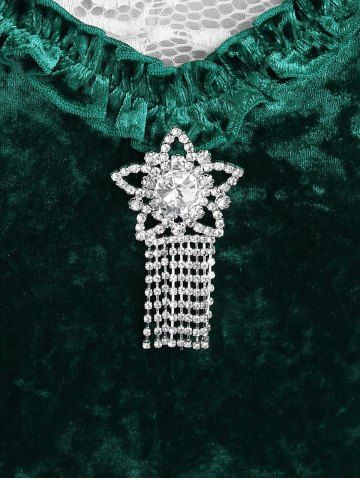 Plus Size Floral Lace Velvet Patchwork Pentagram Tassel Buckle Ruffle T-shirt