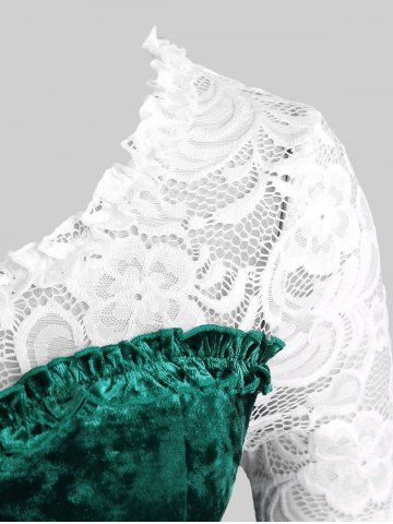 Plus Size Floral Lace Velvet Patchwork Pentagram Tassel Buckle Ruffle T-shirt