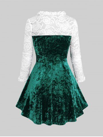 Plus Size Floral Lace Velvet Patchwork Pentagram Tassel Buckle Ruffle T-shirt