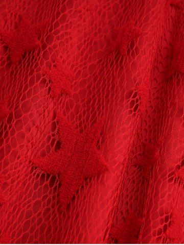 Plus Size Christmas Woolen Ball Star Lace Cinched Cold Shoulder Dress