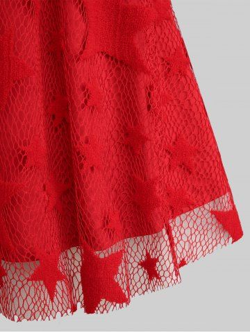 Plus Size Christmas Woolen Ball Star Lace Cinched Cold Shoulder Dress