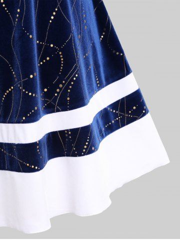 Plus Size Glitter Lace Up Fluffy Ball Velvet A Line Hooded Christmas Patchwork Dress