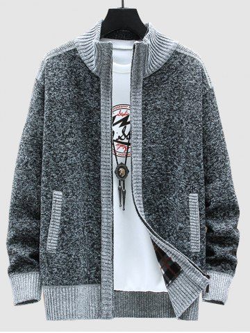Men's Daily Colorblock Patchwork Zip Up Mock Neck Long Sleeve Sweater Cardiagn - DARK GRAY - S