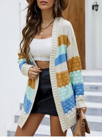 Colorblock Stripe Jacquard Drop Shoulder Cardigan Coat - MULTI - XL | US 10