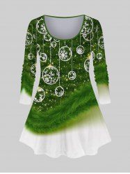 Plus Size Glitter Christmas Ball Tree Snowflake Print Ombre Long Sleeves T-shirt -  