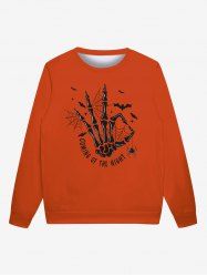 Gothic Skeleton Spider Web Bat Letters Print Halloween Sweatshirt For Men - Rouge 6XL