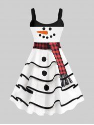 Robe Débardeur de Noël 3D Bonhomme de Neige Imprimé Superposée avec Boutons de Grande Taille - Blanc 4X