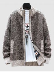 Men's Daily Colorblock Patchwork Zip Up Mock Neck Long Sleeve Sweater Cardiagn -  