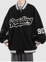 Men's Colorblock READING Letter Embroidered Slant Pocket Stand Collar College Style Baseball Jacket -  